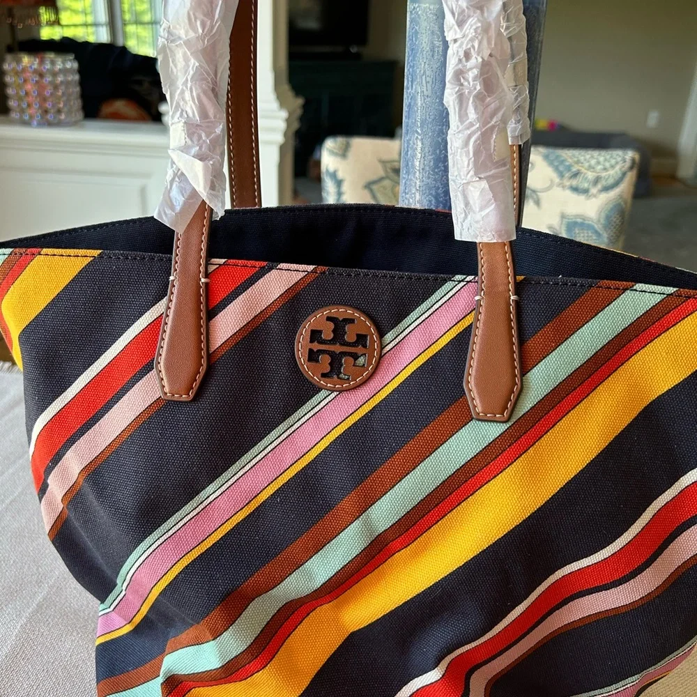 Tory Burch Multicolor Striped Women's Tote Bag- medley strip classic -NWT